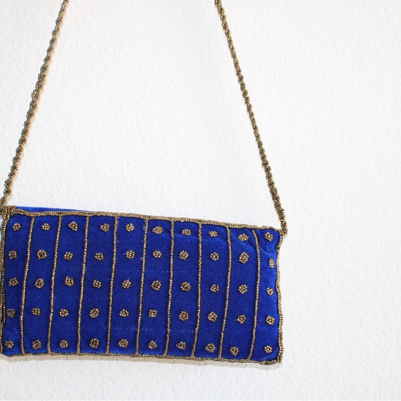 Royal blue zardosi handwork handbag. Can also be used as a clutch - Picture 5 of 5